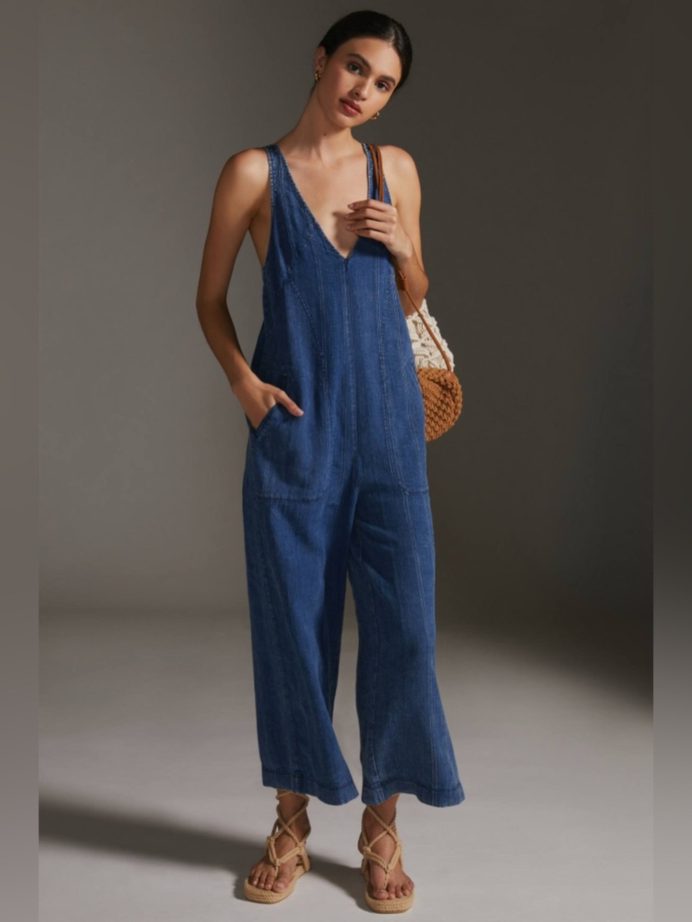 Pilero Relaxed Wide Leg Jumpsuit lightweight denim, natural fibers Sz small